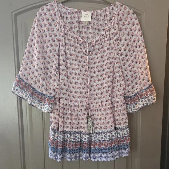 Boho Floral Print, Festival Bouse, Fairy, Semi Sheer, Whimsigoth, Angel sleeves - Picture 2 of 14